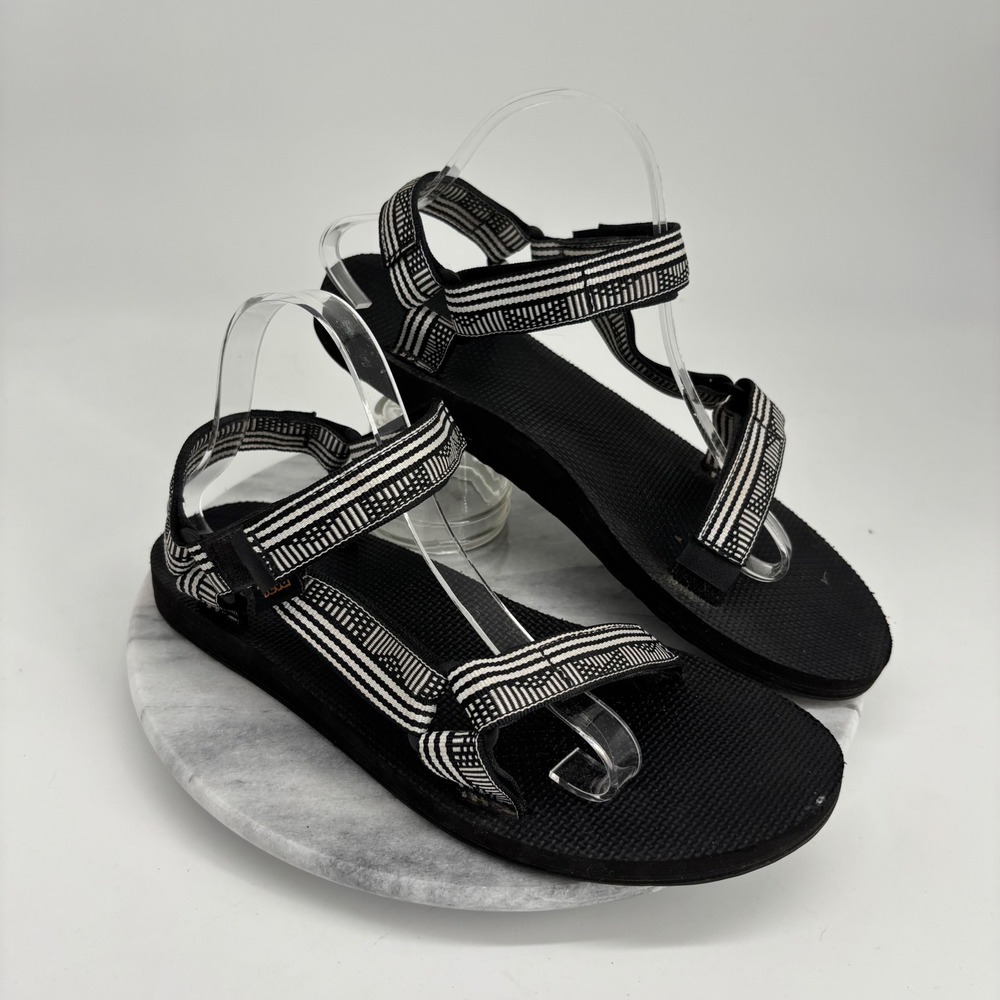Teva Original Sandals Womens 10 Black White Geometric Hiking 1003987 Gorpcore